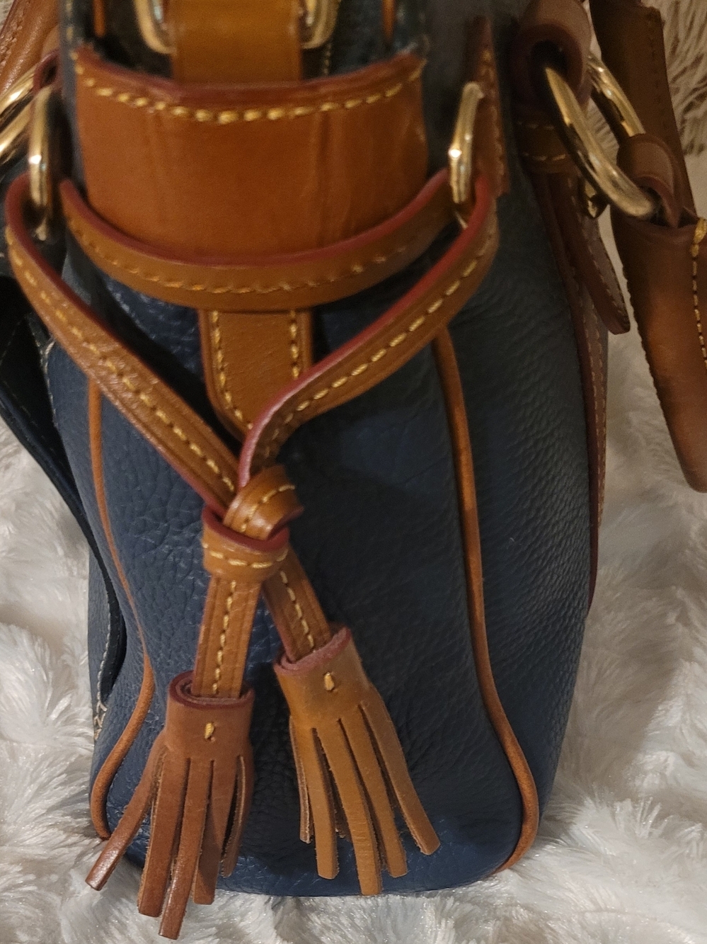 LOW START Dooney & Bourke Pebble Grain Satchel Dark Teal & Tan EUC - Picture 4 of 16